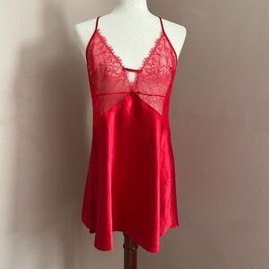 Victoria's Secret Red Lace Satin‎ Slip Dress Whimsygoth Coquette Romantic Size L